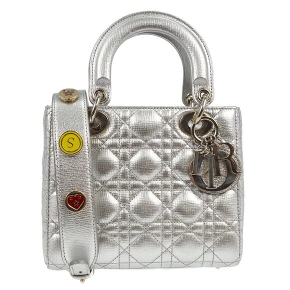 Christian Dior Silver Lambskin Lady Dior Cannage 2way Handbag - Picture 1 of 8
